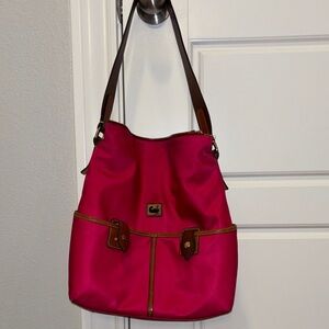 Dooney & Bourke Women’s Pink Shoulder Tote Bag with Brown Leather Trim